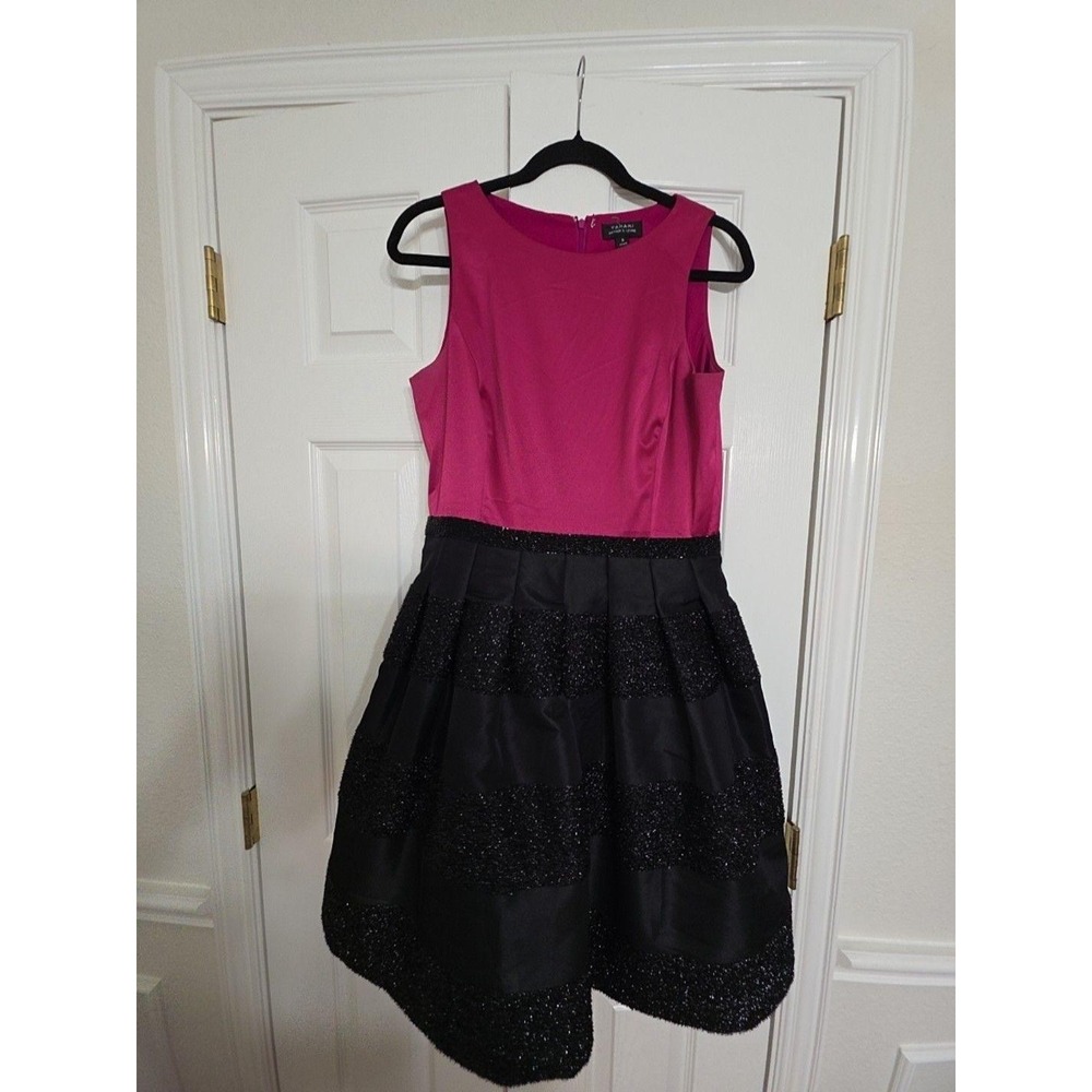 Tahari Arthur S. Levine Dress Womens 8 Pink Black Glitter Fit & Flare Party